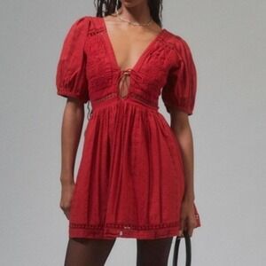 Urban Outfitters Marlee Red Cotton Eyelet Lace Tie Front Mini Dress Small